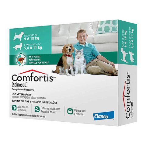 Antipulgas-Comfortis-Elanco-560-mg-para-Caes-de-9-a-18-Kg-e-Gatos-de-55-a-11-Kg
