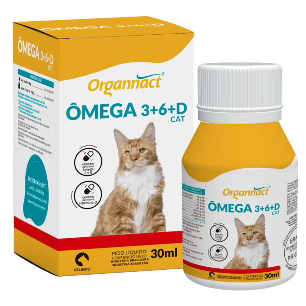 Suplemento Vitamínico para Gatos Omega 3+6+D Cat 500mg Organnact 30ml